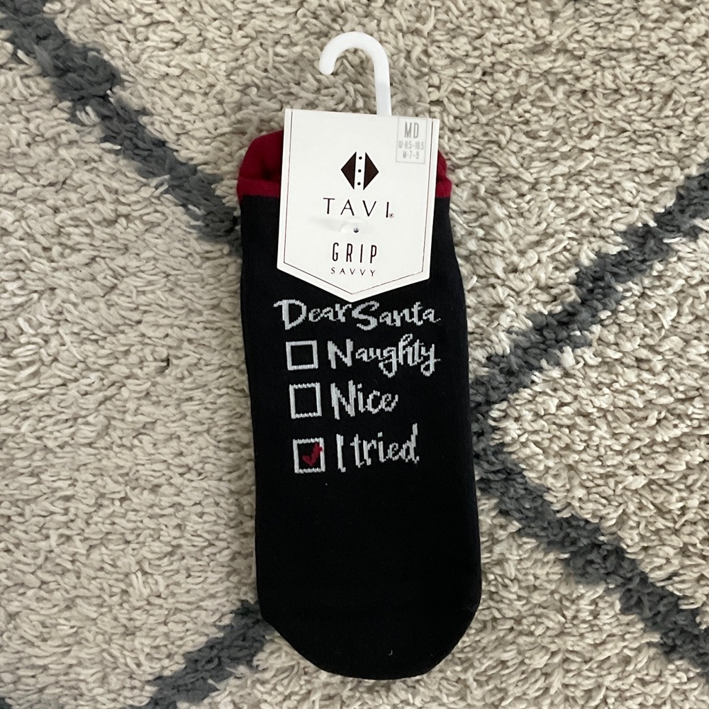 Pure Barre Black and Red Holiday Socks